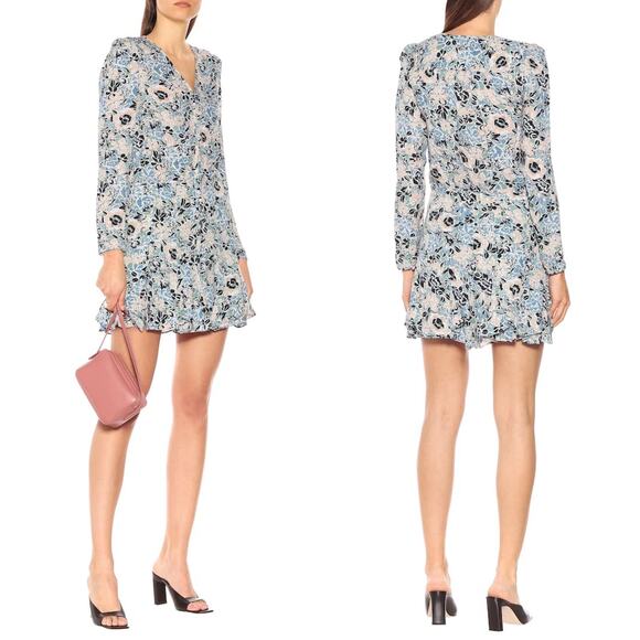 Veronica Beard Riggins Dress Blue Sz 0 Silk Floral Blouson Flouncy Ruffles Chic‎ - Picture 2 of 16